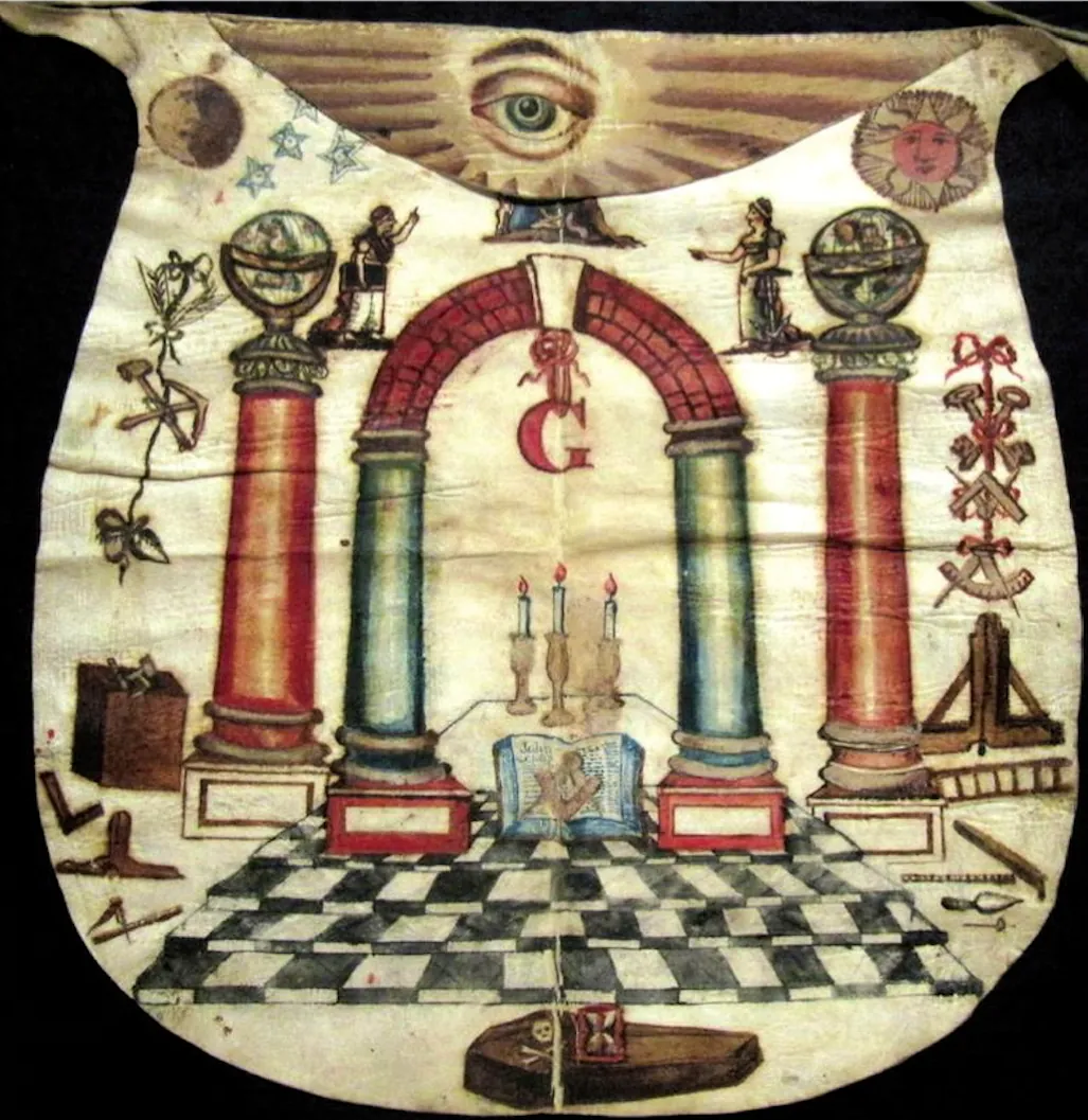 English Painted Lambskin Masonic Apron, c.1800