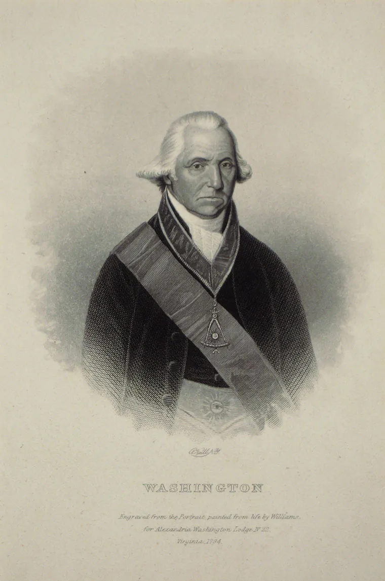 Engraving of George Washington in Masonic regalia by John A. O'Neill