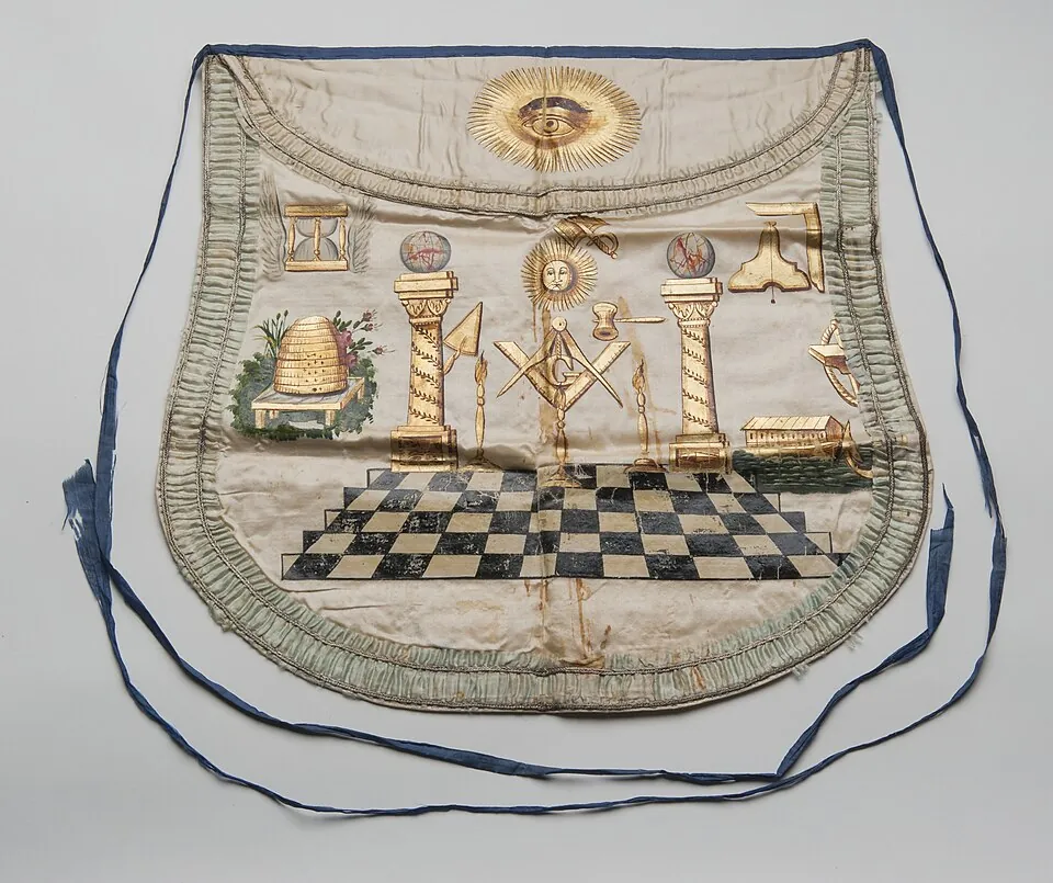 Painted Silk Masonic Apron of N.A. Waller (front)