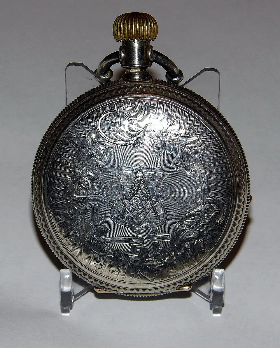 Vintage Illinois Watch Company Pocket Watch, Masonic Coin Silver Hunter Case, Size 18s, 15 Jewels, Grade 60-S, Dated 1891 (10635173155)