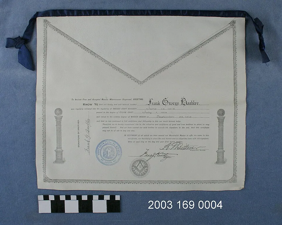 White Leather Masonic Apron of Frank G. Baebler